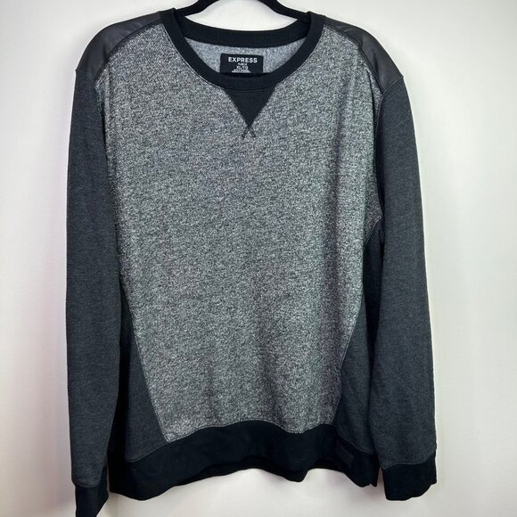 Express fleece gray faux leather sweater size xl‎ - Picture 1 of 9